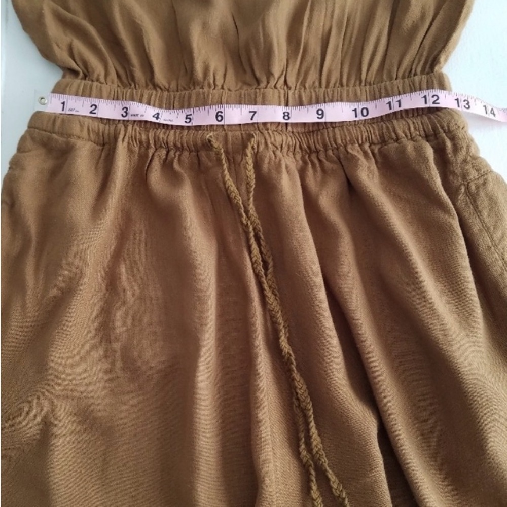 Free People Brown XS linen blend Jumpsuit tie waist long cargo pants - Picture 5 of 6